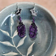 Load image into Gallery viewer, Amethyst Coffin Earrings with Bats
