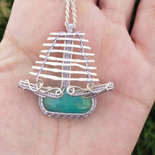 Load image into Gallery viewer, Blue Peruvian Opal Pirate Ship Pendant