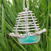 Load image into Gallery viewer, Blue Peruvian Opal Pirate Ship Pendant