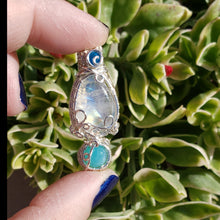 Load image into Gallery viewer, Rainbow Moonstone & Peruvian Blue Opal Pendant