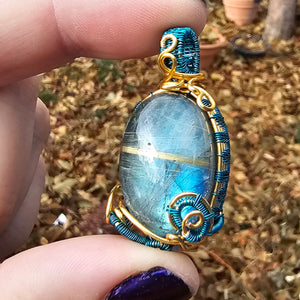 Golden Rutilated Quartz and Labradorite Pendant