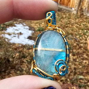 Golden Rutilated Quartz and Labradorite Pendant