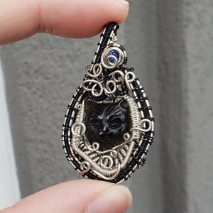 Obsidian Cat Dainty Heady Pendant