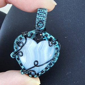 Blue Lace Agate Heart Pendant
