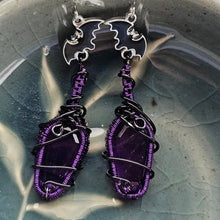 Load image into Gallery viewer, Amethyst Coffin Earrings with Bats
