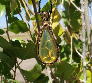 Beach Glass Amber Honeycomb Pendant