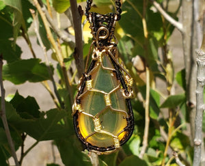 Beach Glass Amber Honeycomb Pendant