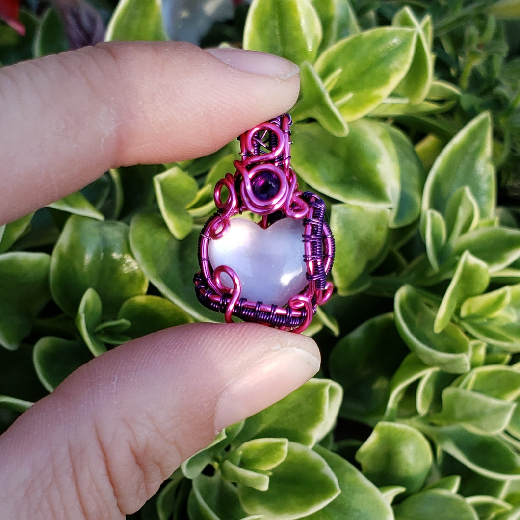 Pink Amethyst & Mother of Pearl Dainty Heart Pendant