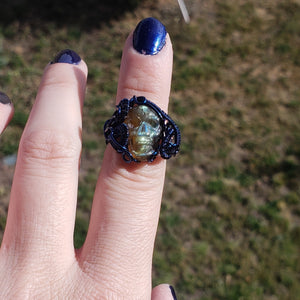 Labradorite Skull Ring Size 6