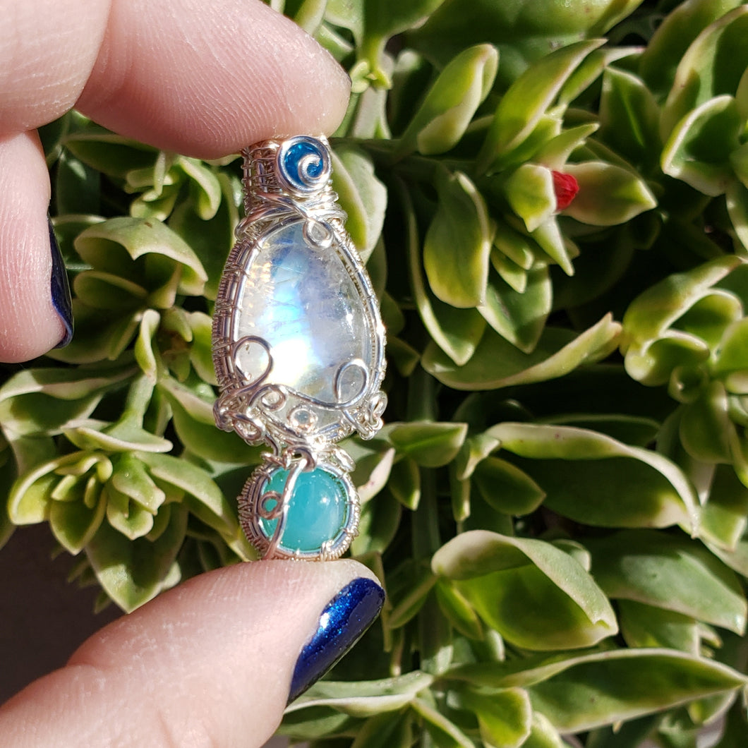 Rainbow Moonstone & Peruvian Blue Opal Pendant