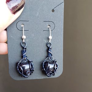 Blue Goldstone Heart Earrings