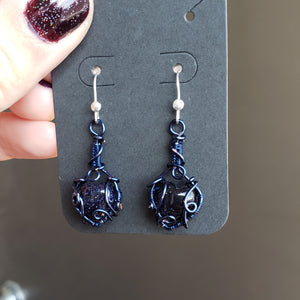 Blue Goldstone Heart Earrings