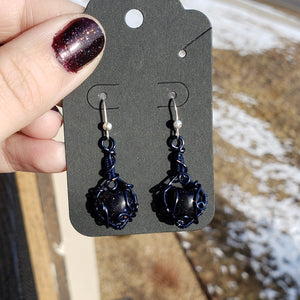 Blue Goldstone Heart Earrings