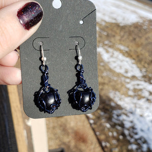 Blue Goldstone Heart Earrings